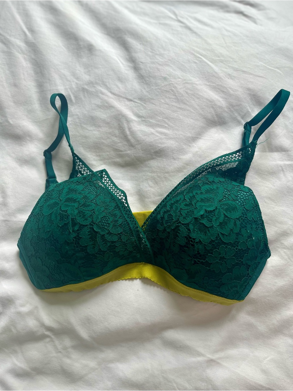 Knix Green Lace Plunge Bralette with Yellow Trim -